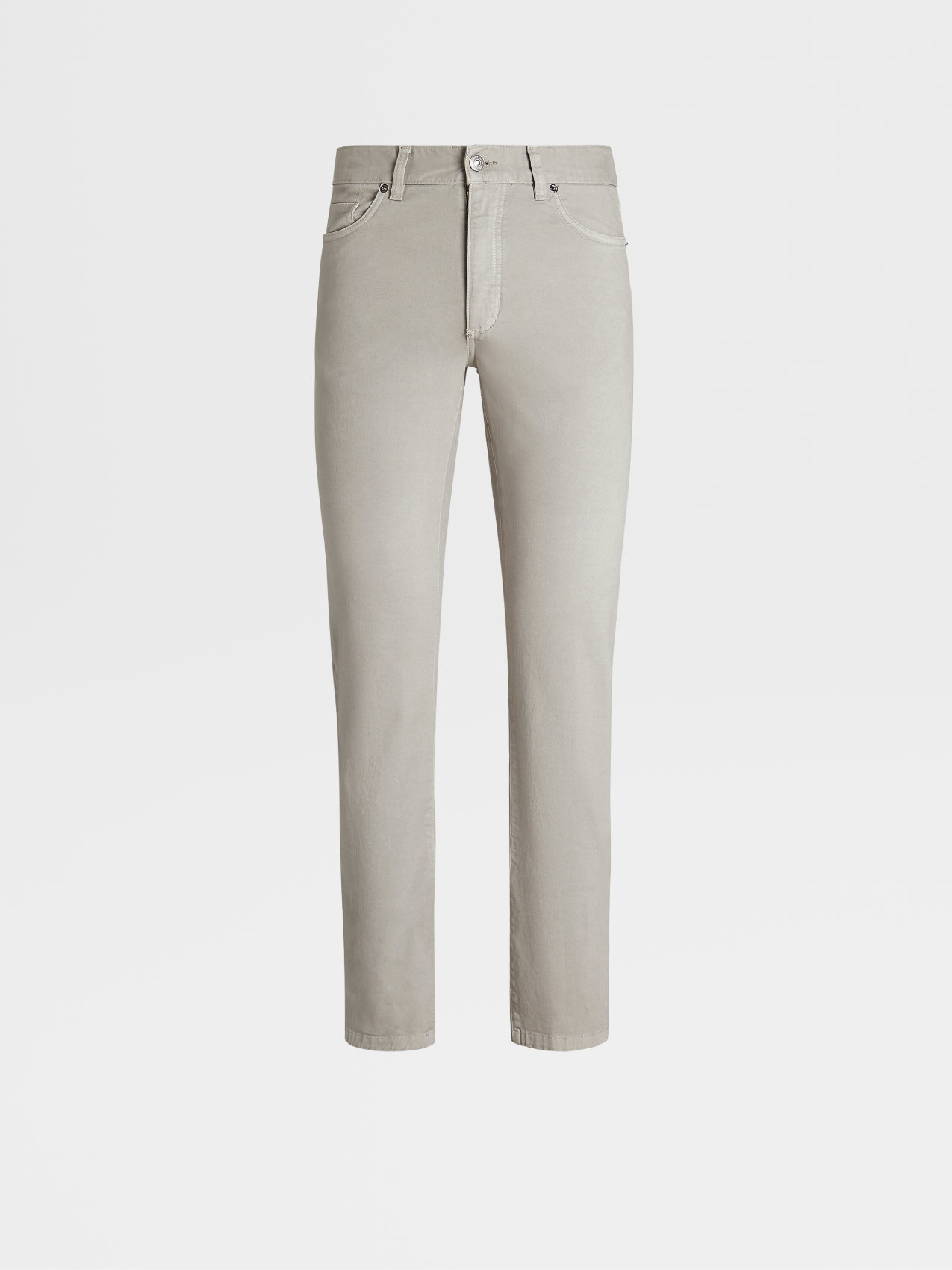 Grey Stretch Cotton Gabardine 5-Pocket Jeans